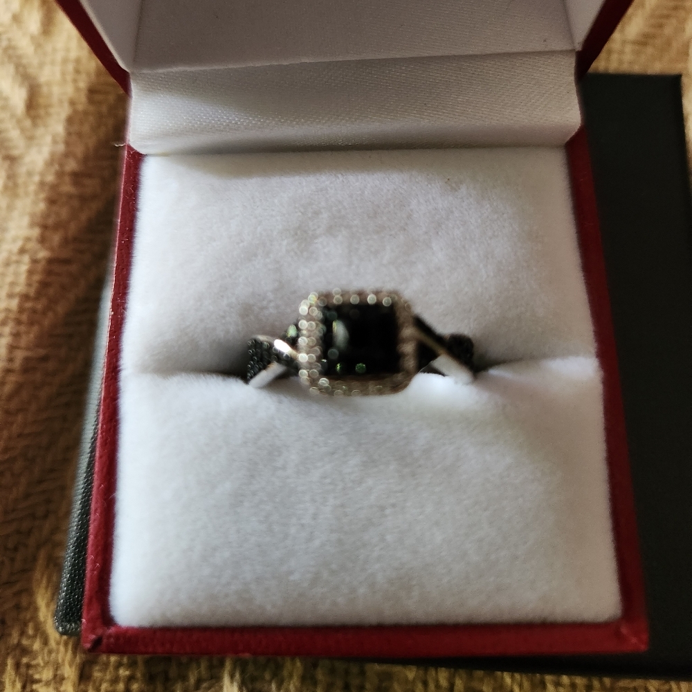 Princess Cut Simulated Black & White Diamond Croosover Ring
